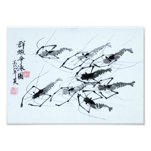 Impression Photo "Huit crevettes" en peinture à l'encre chinoise (Devant)