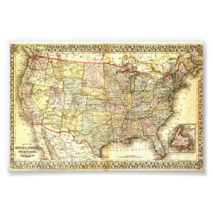 Impression Photo Illustration de carte vintage des États-Unis d'épo