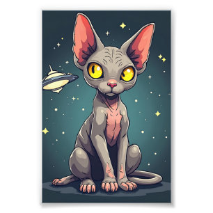 Impression Photo Illustration de chat Sphynx UFO dans l'espace de s