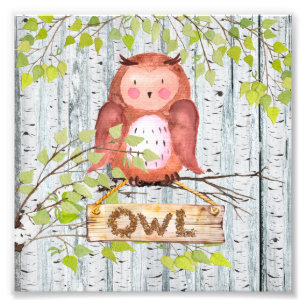 Impression Photo Illustration de l'aquarelle Owd Bird Woodland Frie