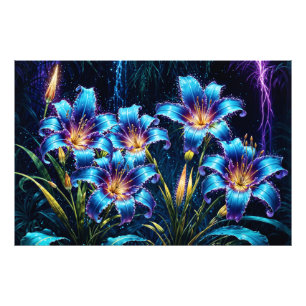 Impression Photo Illustration du jardin de nuit des fleurs biolumin