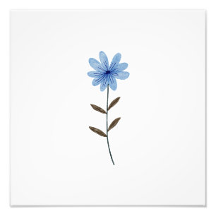 Impression Photo Illustration Fleur Bleue Aquarelle Art Floral Élég