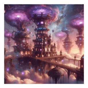 Impression Photo Imaginaire pourpre Steampunk City