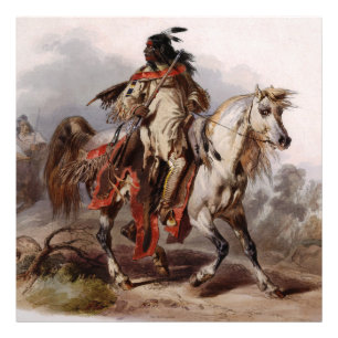 Impression Photo Indien Blackfoot sur le cheval Arabe étant chass