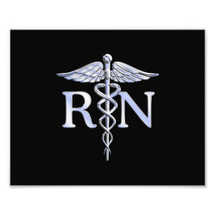Impression Photo Infirmière inscrite RN Silver Caduceus en noir