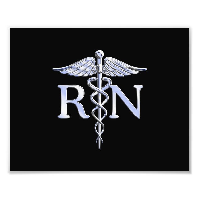 Impression Photo Infirmière inscrite RN Silver Caduceus en noir (Devant)