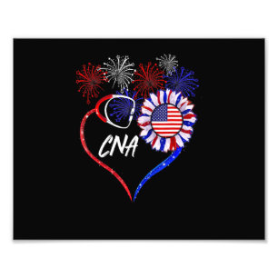 Impression Photo Infirmière Patriote du 4 Juillet Cna Drapeau Améri