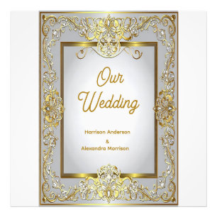 Impression Photo Invitation de mariage élégante en or et argent – O