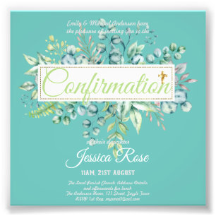 Impression Photo Invitations de confirmation Eucalyptus Greenery Bu
