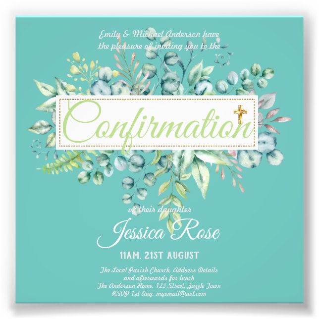 Impression Photo Invitations de confirmation Eucalyptus Greenery Bu (Devant)