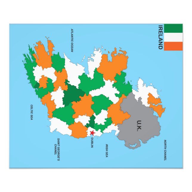 Impression Photo irlande pays carte politique drapeau (Devant)