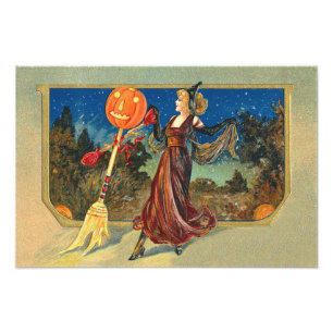 Impression Photo Jack-o'-lantern Citrouille Broom Dance Femme