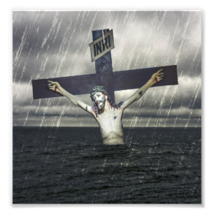 Impression Photo Jésus sur la croix en mer