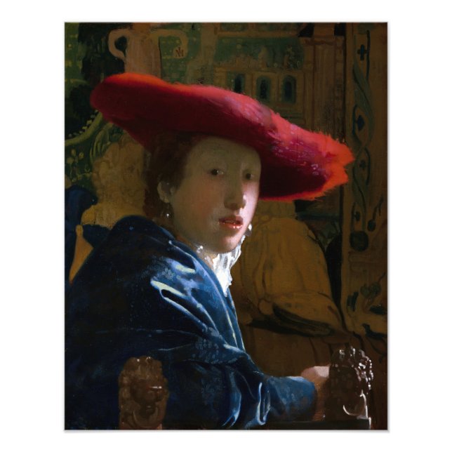 Impression Photo Johannes Vermeer - Fille avec un Casquette rouge (Devant)