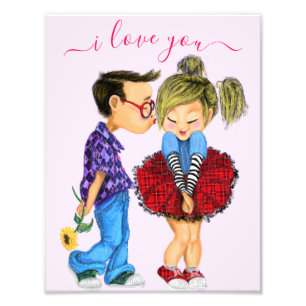 Impression Photo Joli Couple Baiser Je T'Aime - Texte Personnalisé