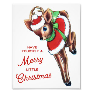 Impression Photo Joli Noël rétro Leaping Reindeer Wall Art