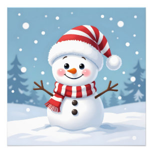 Impression Photo Joli petit bonhomme de neige avec écharpe et chape