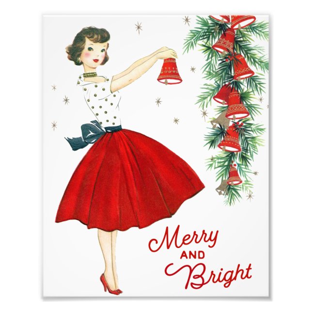 Impression Photo Joli Vintage Retro Noël Lady Wall Art (Devant)