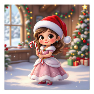 Impression Photo Jolie petite princesse avec chapeau de Noël