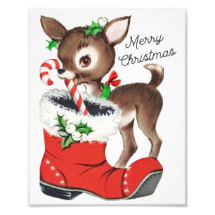 Impression Photo Jolie Retro Christmas Deer et Père Noël Boot Wal