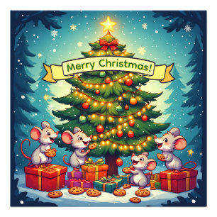 Impression Photo Jolis biscuits de souris arbre de Noël ambiance fe