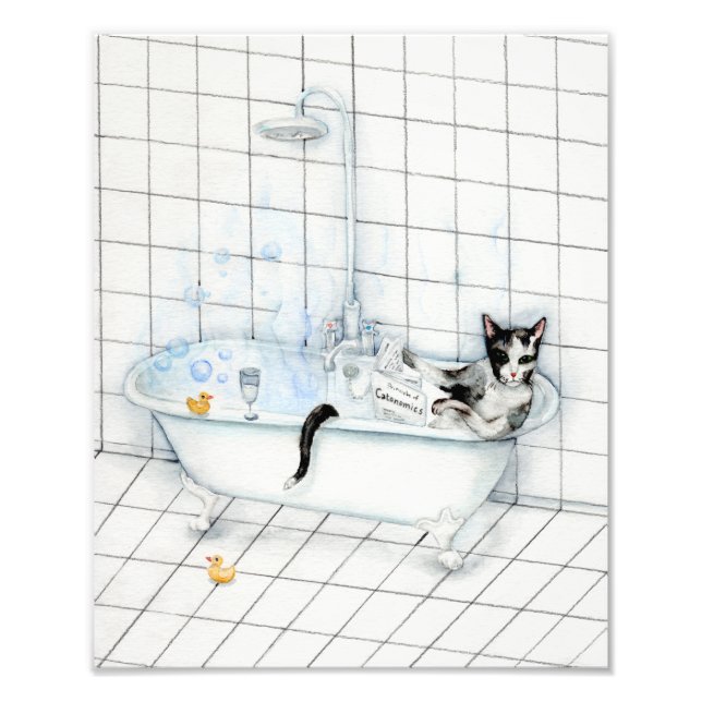 Impression Photo Journal de lecture de chat dans la baignoire. (Devant)