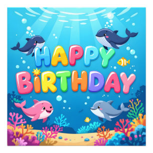 Impression Photo Joyeux anniversaire dauphin nautique mignon