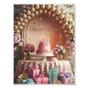 Impression Photo “Joyeux Anniversaire” Élégant Anniversaire Rose Et