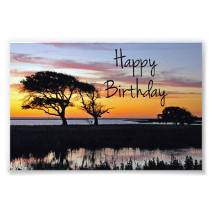 Impression Photo Joyeux coucher de soleil d'anniversaire sur la pla