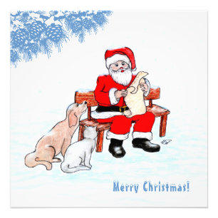 Impression Photo Joyeux Noël - Père Noël avec chat et chien