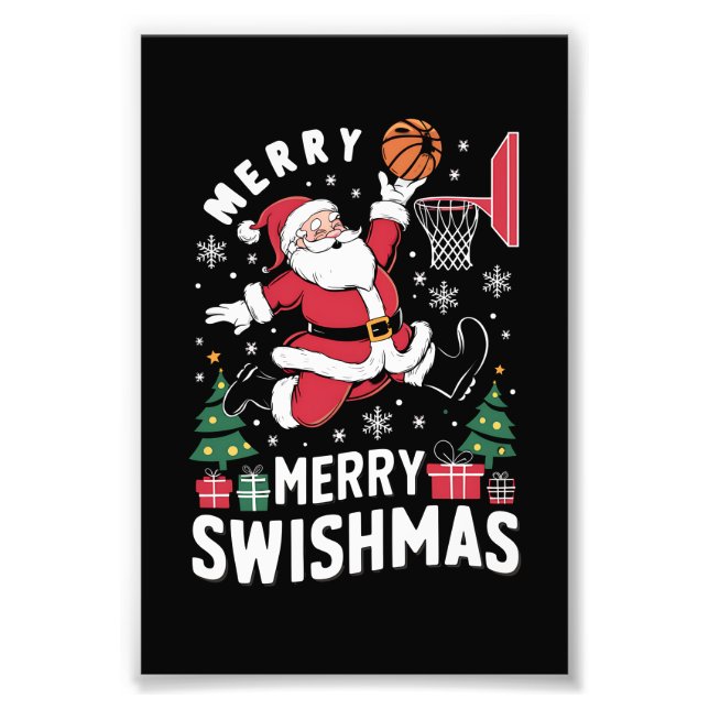 Impression Photo Joyeux Swishmas Noël Père Noël Jouer Basketball (Devant)