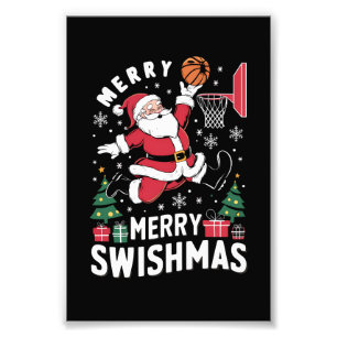 Impression Photo Joyeux Swishmas Noël Santa Jouant au Basketball 