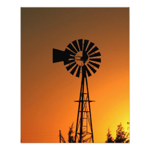 Impression Photo Kansas Windmill Silhouette coucher de soleil avec 