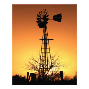 Impression Photo Kansas Windmill Silhouette coucher de soleil avec