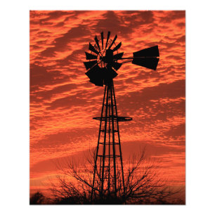 Impression Photo Kansas Windmill Silhouette coucher de soleil avec