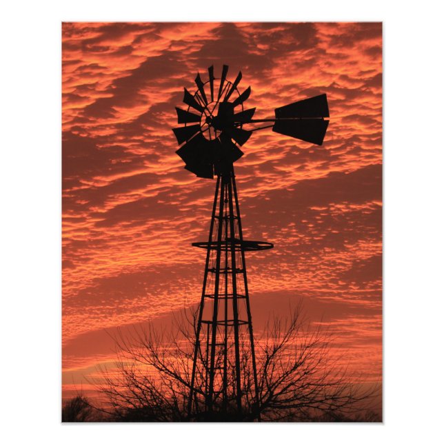 Impression Photo Kansas Windmill Silhouette coucher de soleil avec  (Devant)