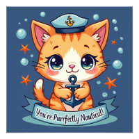 Kawaii Nautical Cat Ancre Pun