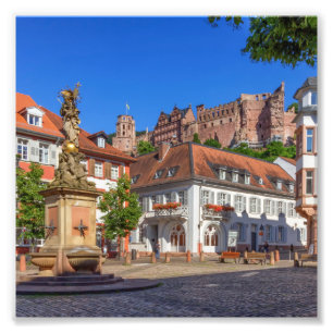 Impression Photo Kornmarkt carré et château en Heidelberg, Allemagn