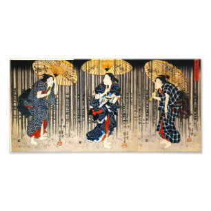 Impression Photo Kuniyoshi trois femmes avec la copie de parapluies