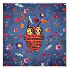 Impression Photo La chouette des oiseaux dans le jardin fleuri