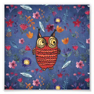 Impression Photo La chouette des oiseaux dans le jardin fleuri