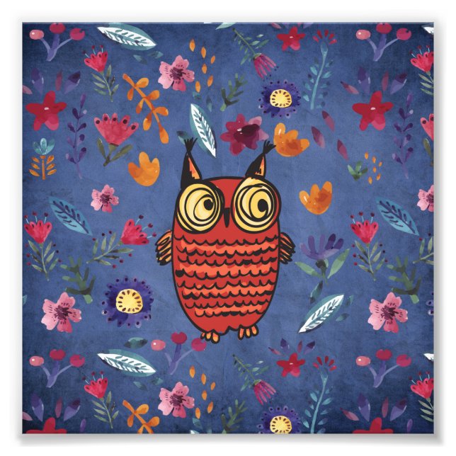 Impression Photo La chouette des oiseaux dans le jardin fleuri (Devant)