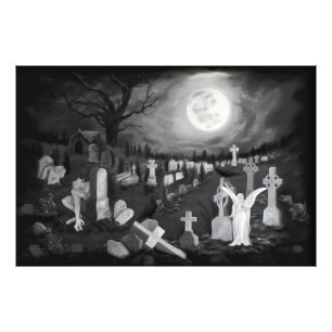 Impression Photo La nuit sur le cimetière - Angel avec Diable