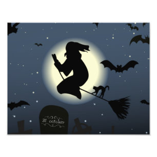 Impression Photo la scène d'halloween de la sorcière volante