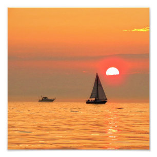 Impression Photo Lac Michigan Coucher de soleil et bateaux