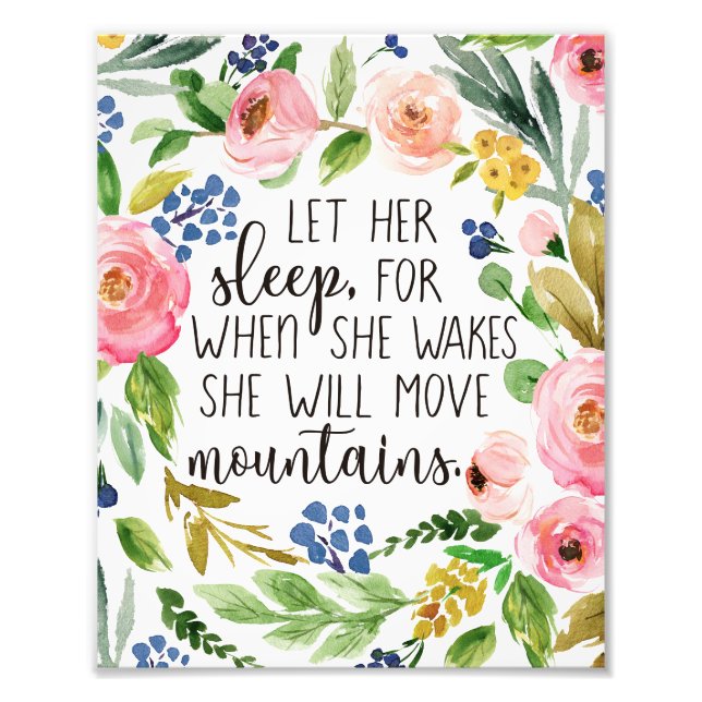Impression Photo Laissez-la dormir aquarelle Floral Nursering Print (Devant)