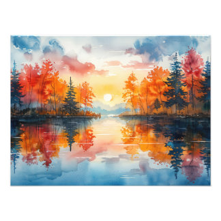Impression Photo Lame d'automne, coucher de soleil animé sur un mur