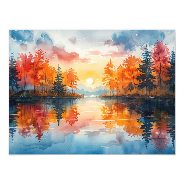 Impression Photo Lame d'automne, coucher de soleil animé sur un mur (Devant)