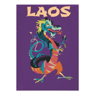 Impression Photo Laos Dragon affiche de voyage de style vintage