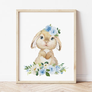 Impression Photo Lapin mignon, Lapin, Fleurs Bleues, Pépinière